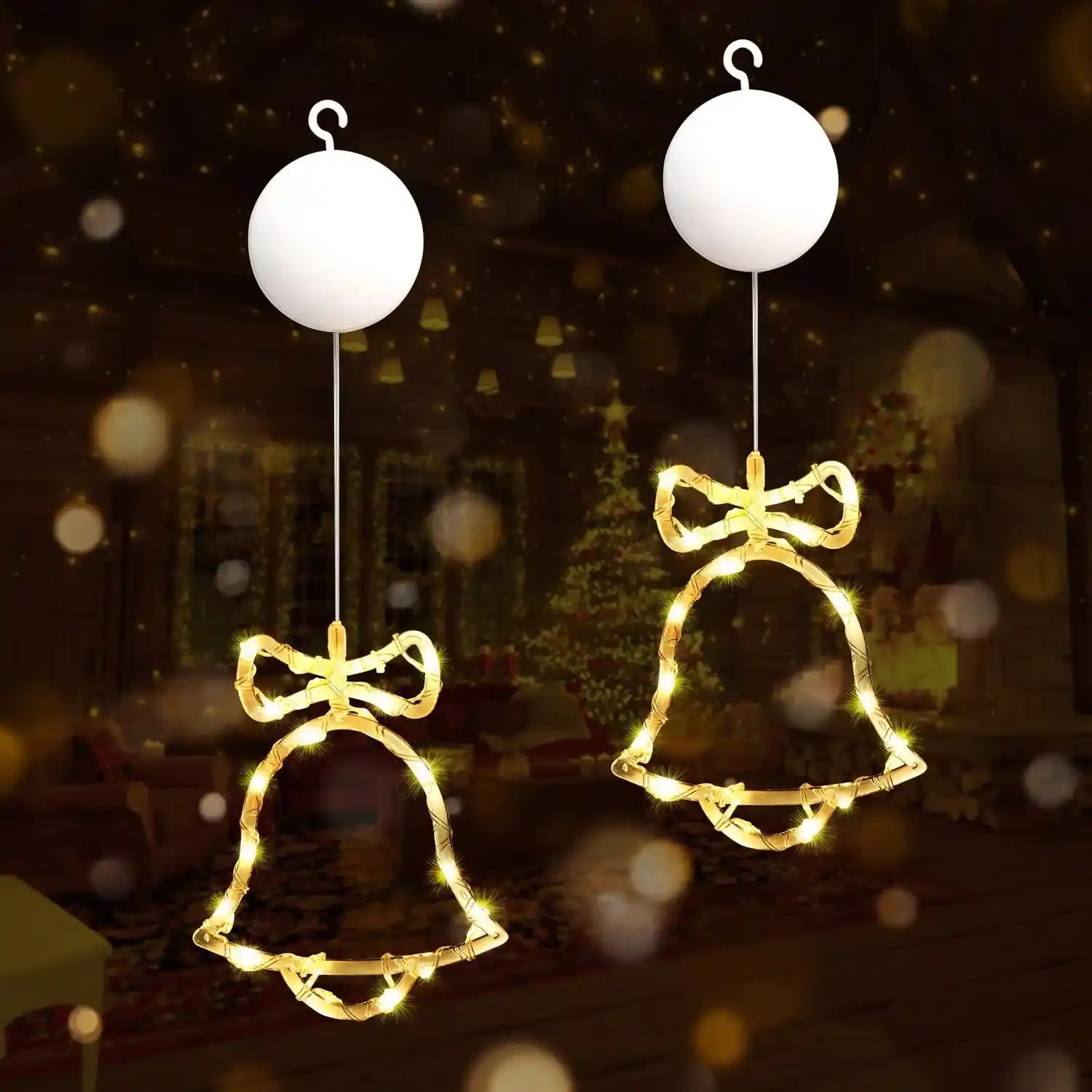 2er LED Kleine Glocken Lichtervorhang Batteriebetrieben Weihnachten Fensterdeko