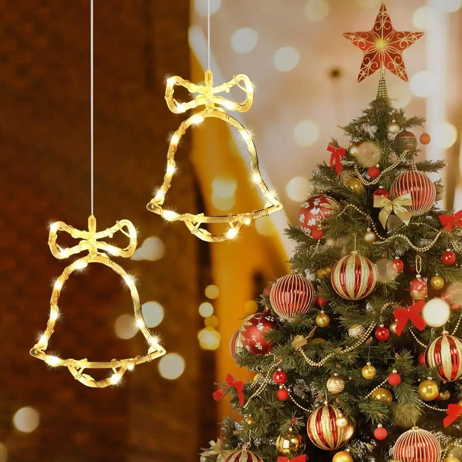 2er LED Kleine Glocken Lichtervorhang Batteriebetrieben Weihnachten Fensterdeko