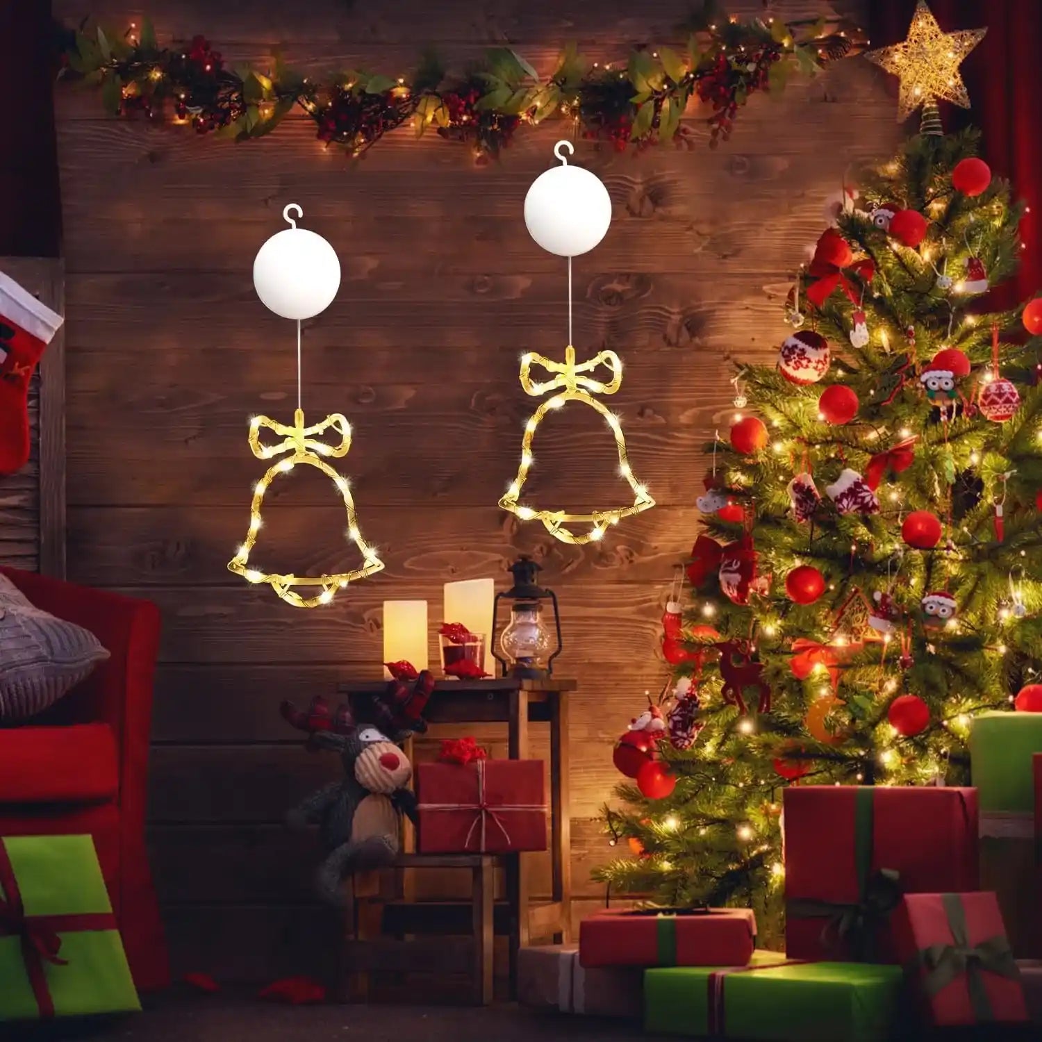 2er LED Kleine Glocken Lichtervorhang Batteriebetrieben Weihnachten Fensterdeko