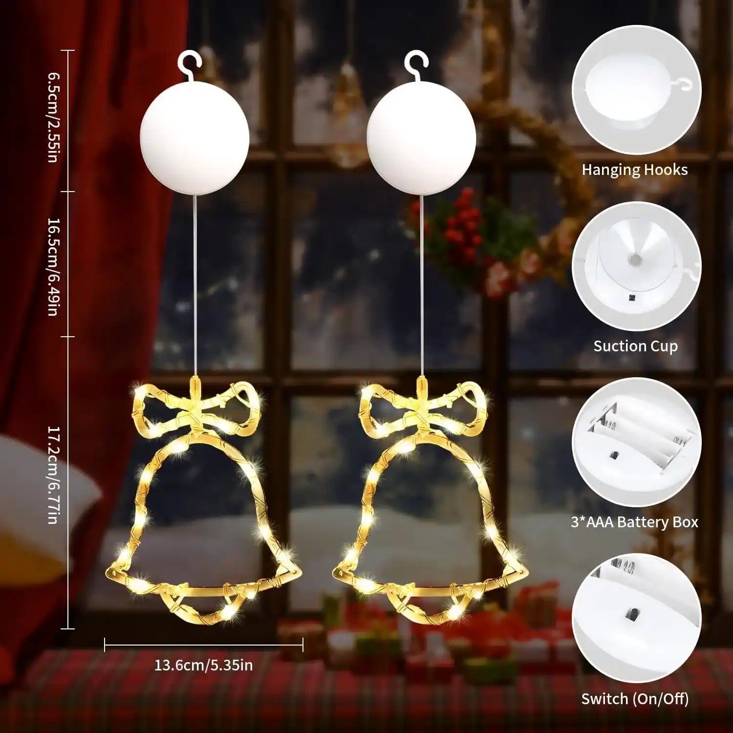 2er LED Kleine Glocken Lichtervorhang Batteriebetrieben Weihnachten Fensterdeko
