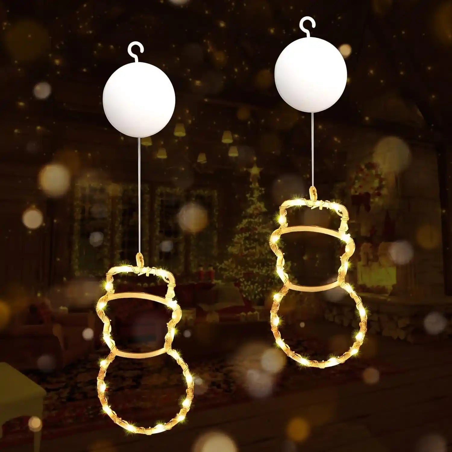 2er LED Schneemann Lichtervorhang Batteriebetrieben Weihnachten Fensterdeko