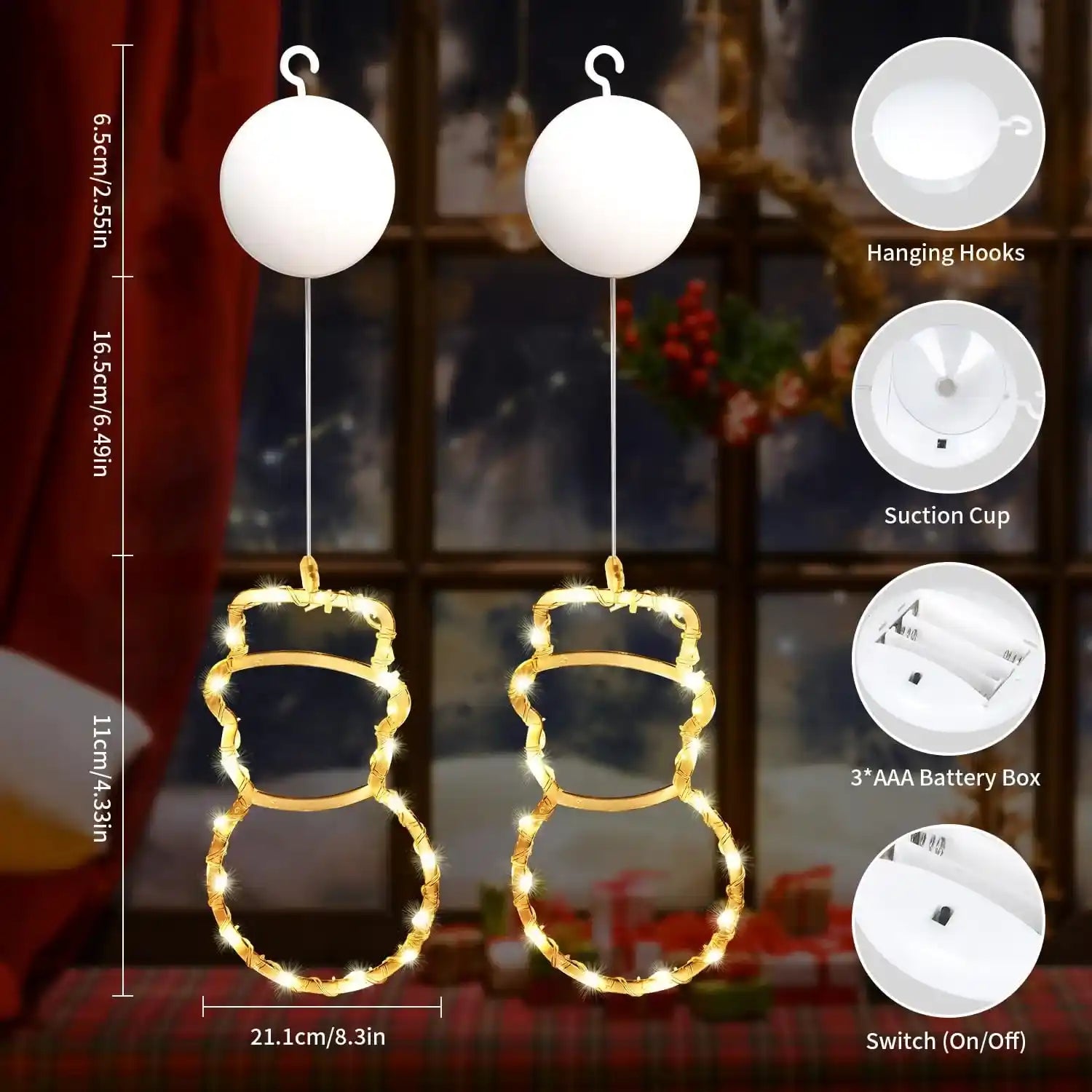 2er LED Schneemann Lichtervorhang Batteriebetrieben Weihnachten Fensterdeko
