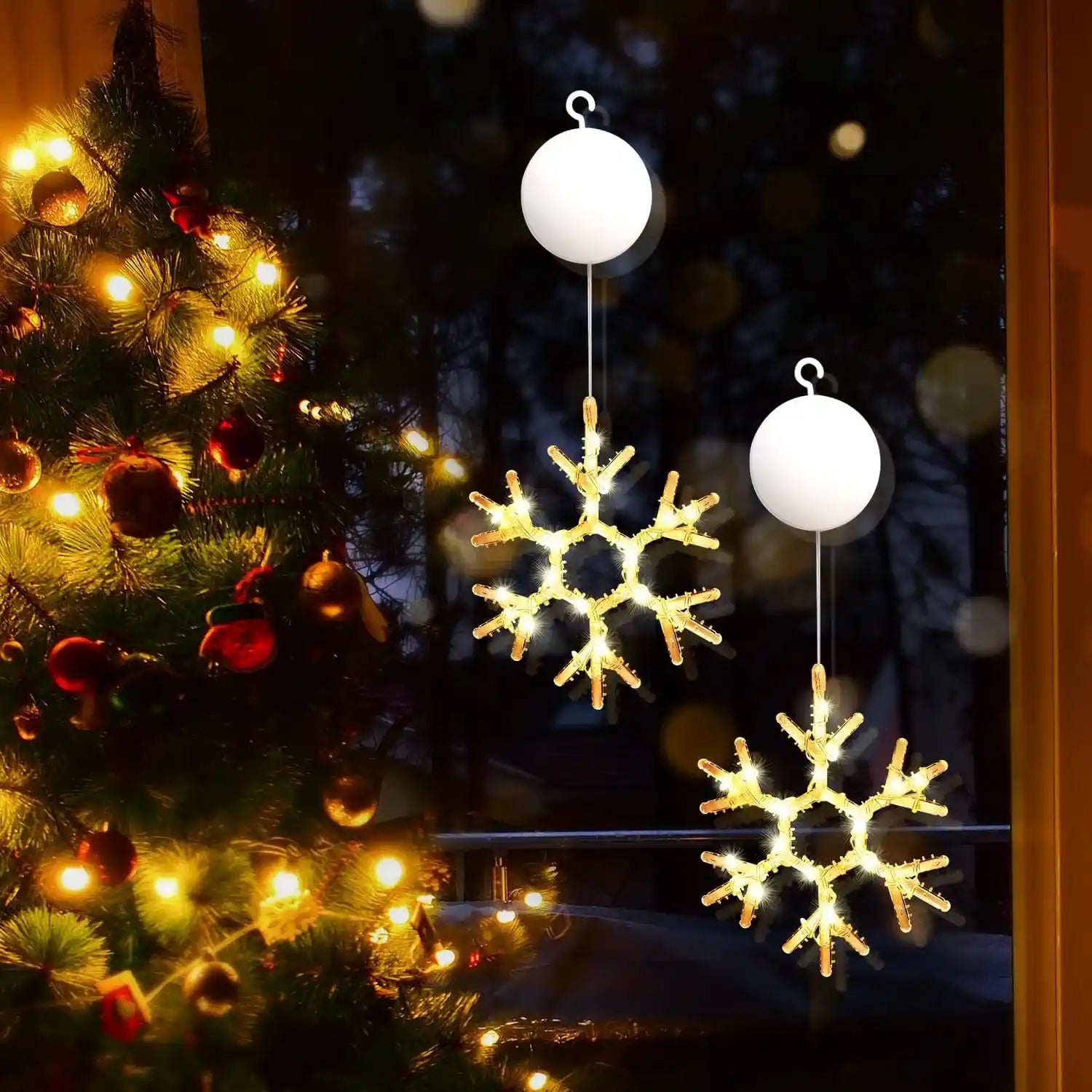 2er LED Schneeflocke Lichtervorhang Batteriebetrieben Weihnachten Fensterdeko