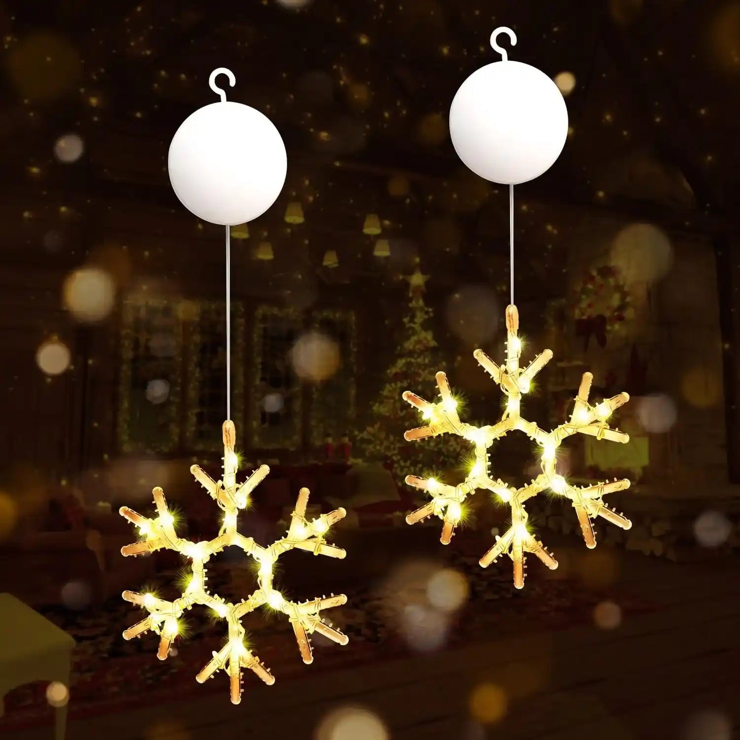2er LED Schneeflocke Lichtervorhang Batteriebetrieben Weihnachten Fensterdeko