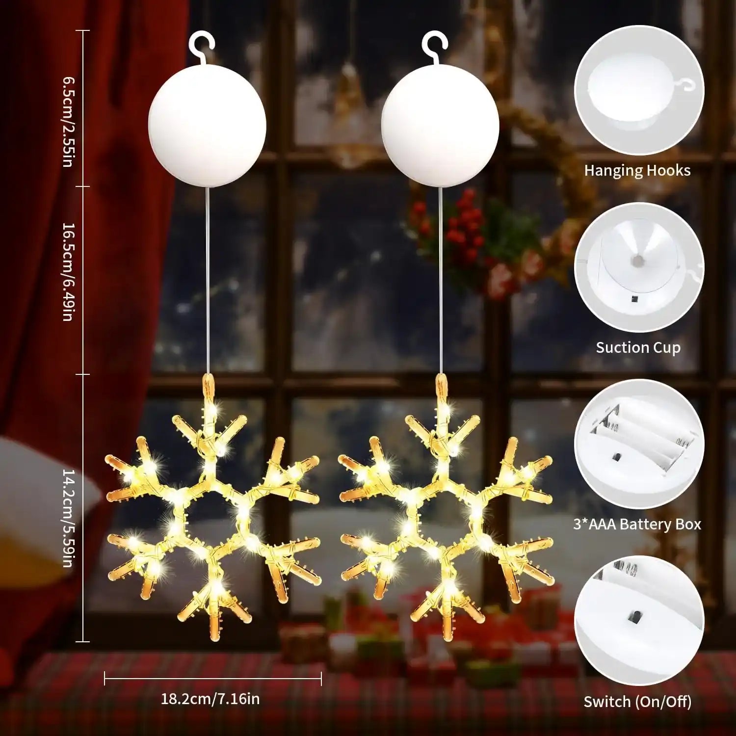 2er LED Schneeflocke Lichtervorhang Batteriebetrieben Weihnachten Fensterdeko
