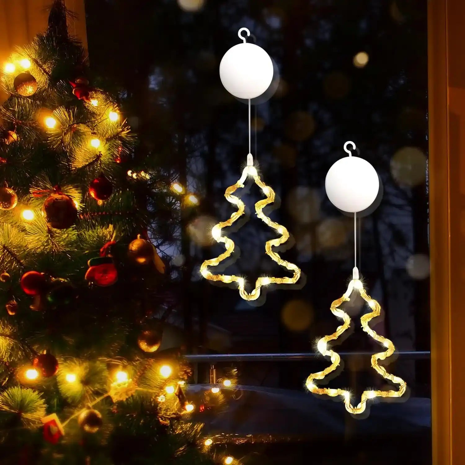 2er LED Weihnachtsbaum Lichtervorhang Batteriebetrieben Weihnachten Fensterdeko