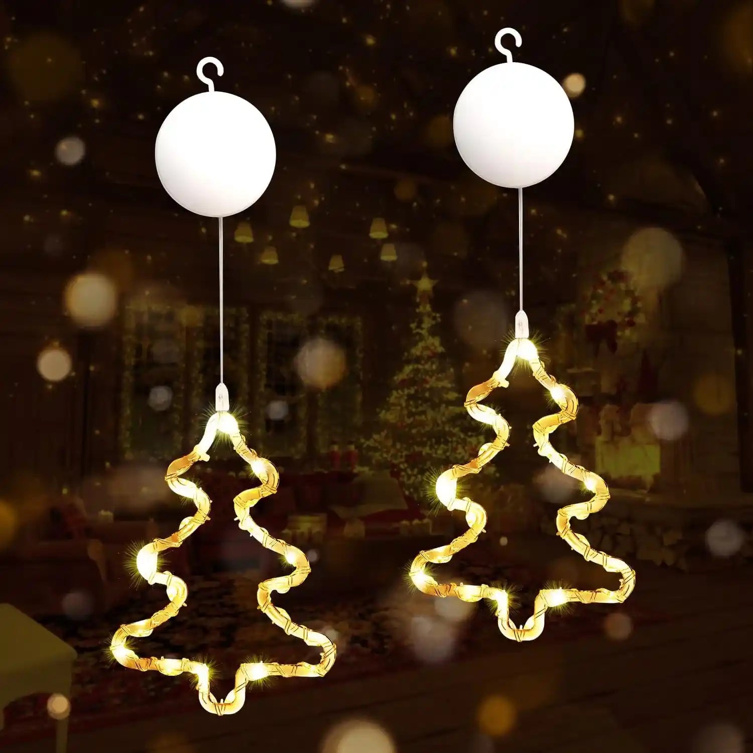 2er LED Weihnachtsbaum Lichtervorhang Batteriebetrieben Weihnachten Fensterdeko