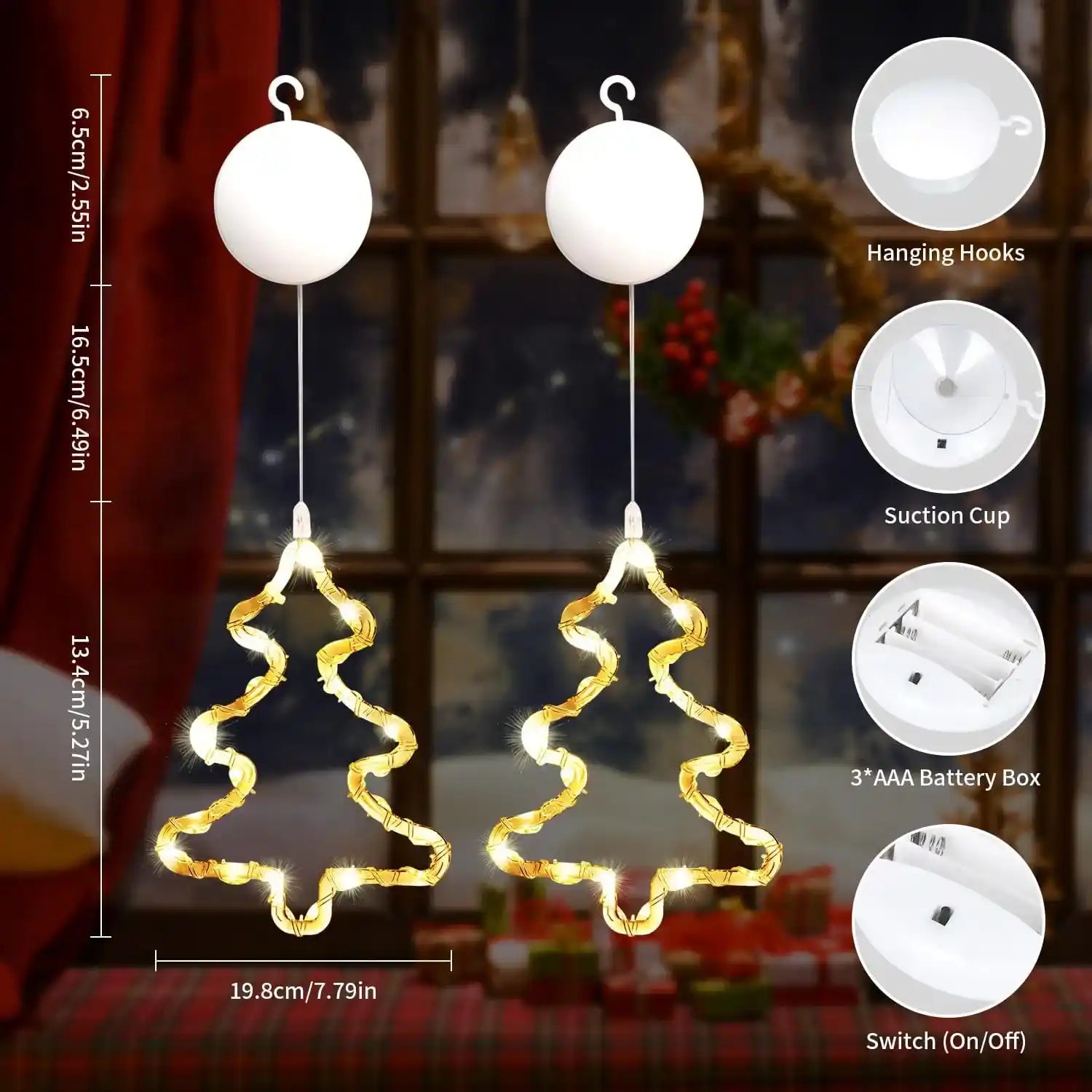 2er LED Weihnachtsbaum Lichtervorhang Batteriebetrieben Weihnachten Fensterdeko