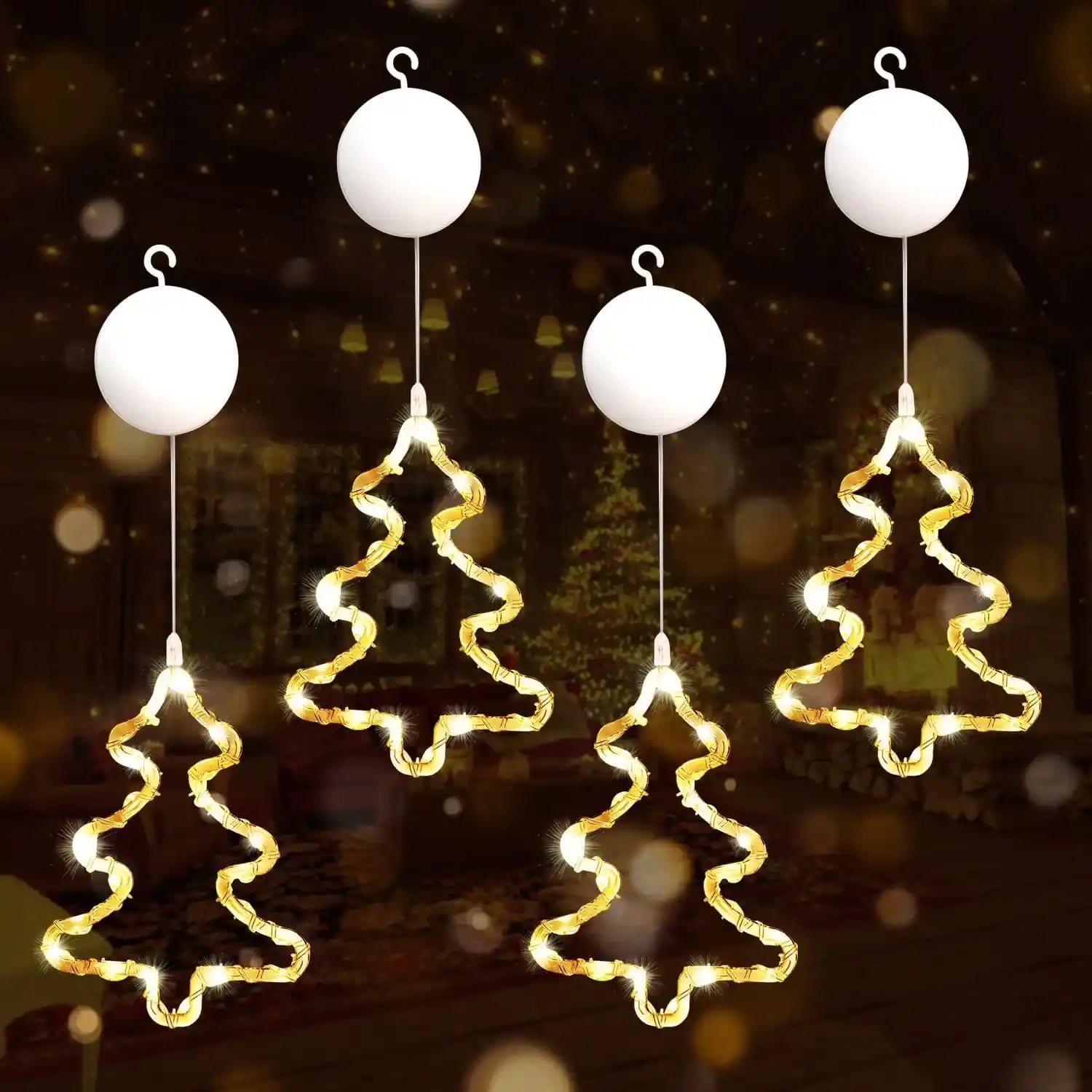 4er LED Weihnachtsbaum Lichtervorhang Batteriebetrieben Weihnachten Fensterdeko