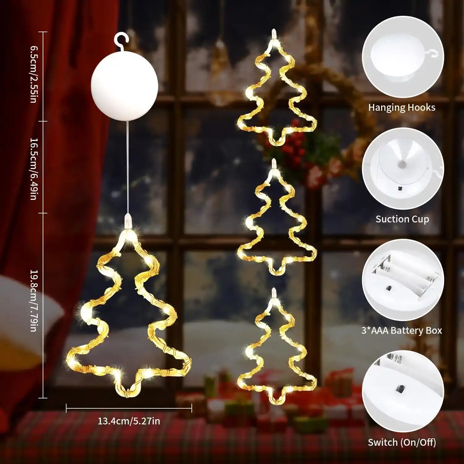 4er LED Weihnachtsbaum Lichtervorhang Batteriebetrieben Weihnachten Fensterdeko