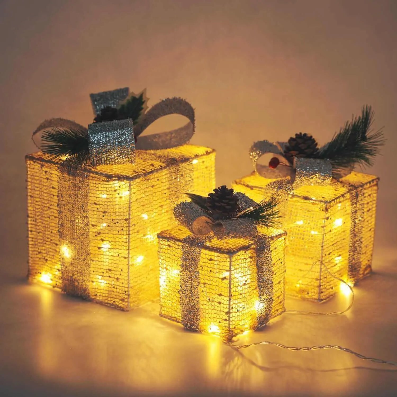 48 LED Champagnerfarbene Geschenkboxen mit Timer Batteriebetrieben