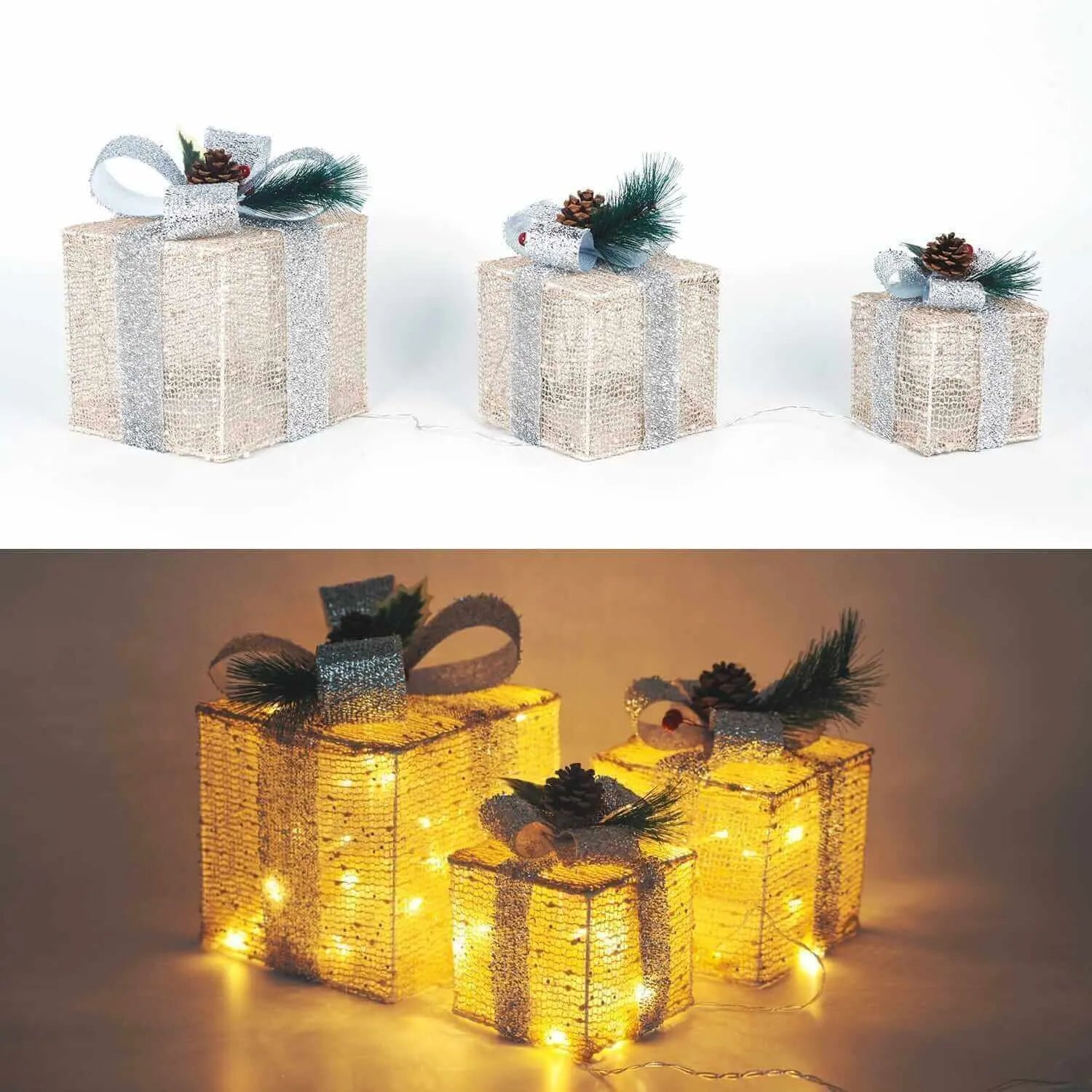 48 LED Champagnerfarbene Geschenkboxen mit Timer Batteriebetrieben