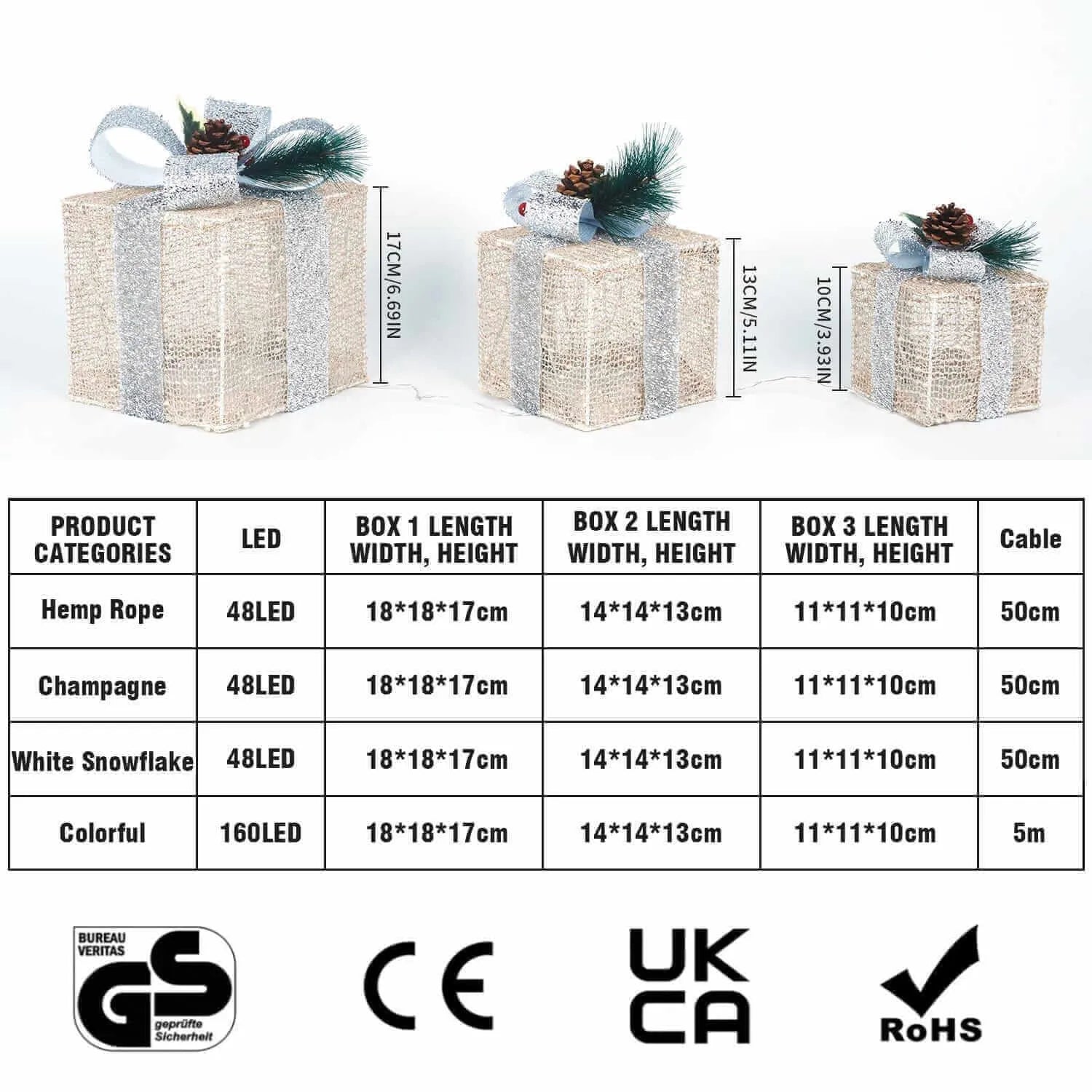 48 LED Champagnerfarbene Geschenkboxen mit Timer Batteriebetrieben