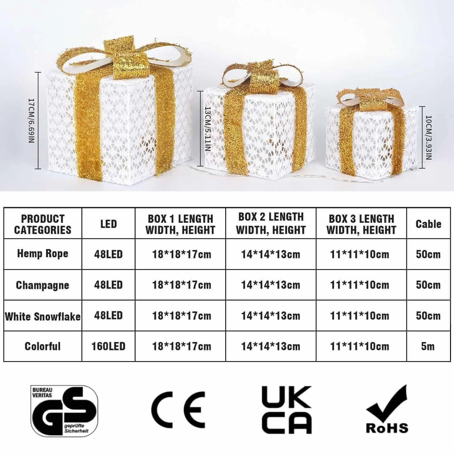 48 Warmweiß LED Weiße Geschenkboxen mit Timer Batteriebetrieben