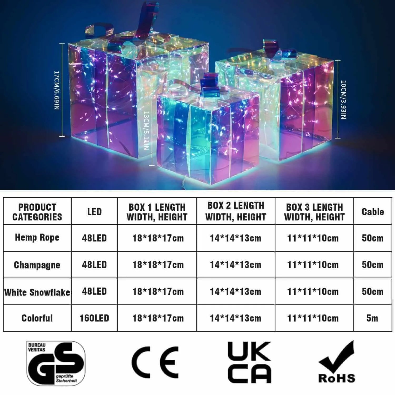 160 LED 3er Geschenkboxen Strombetrieben mit Stecker Weihnachtsdeko