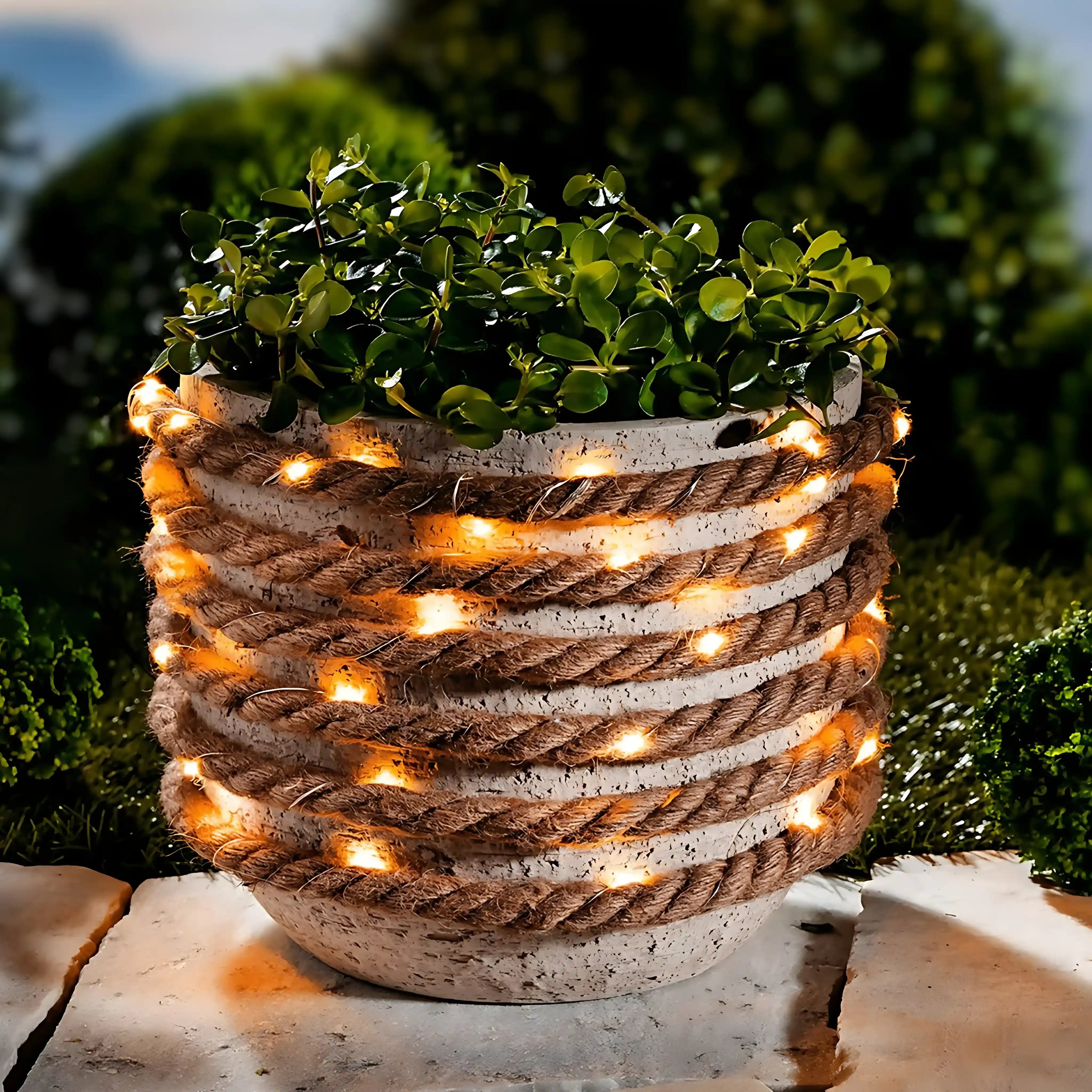 80 LED 6m Lichterkette mit Stecker Timer Juteseil Warmweiß