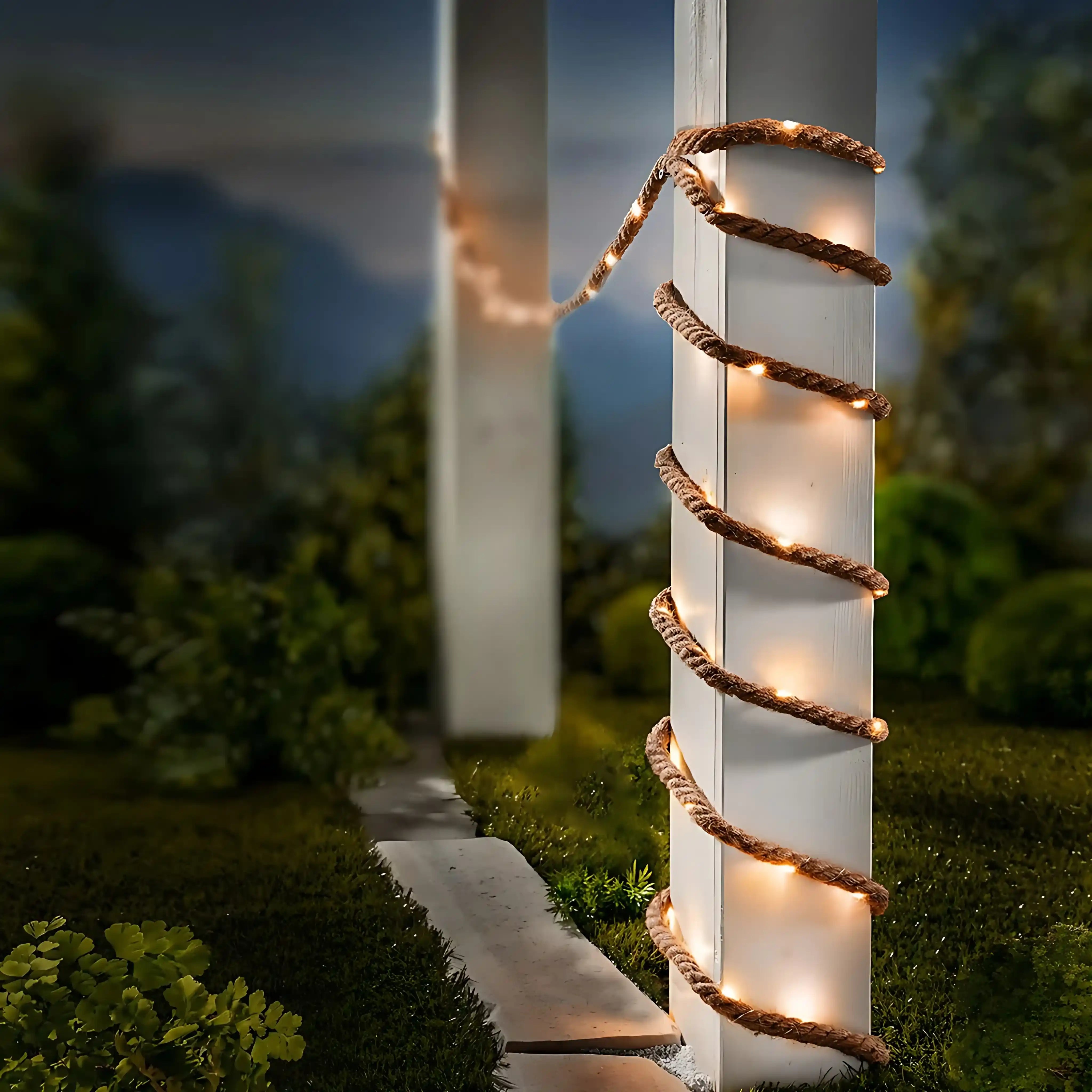 80 LED 6m Lichterkette mit Stecker Timer Juteseil Warmweiß