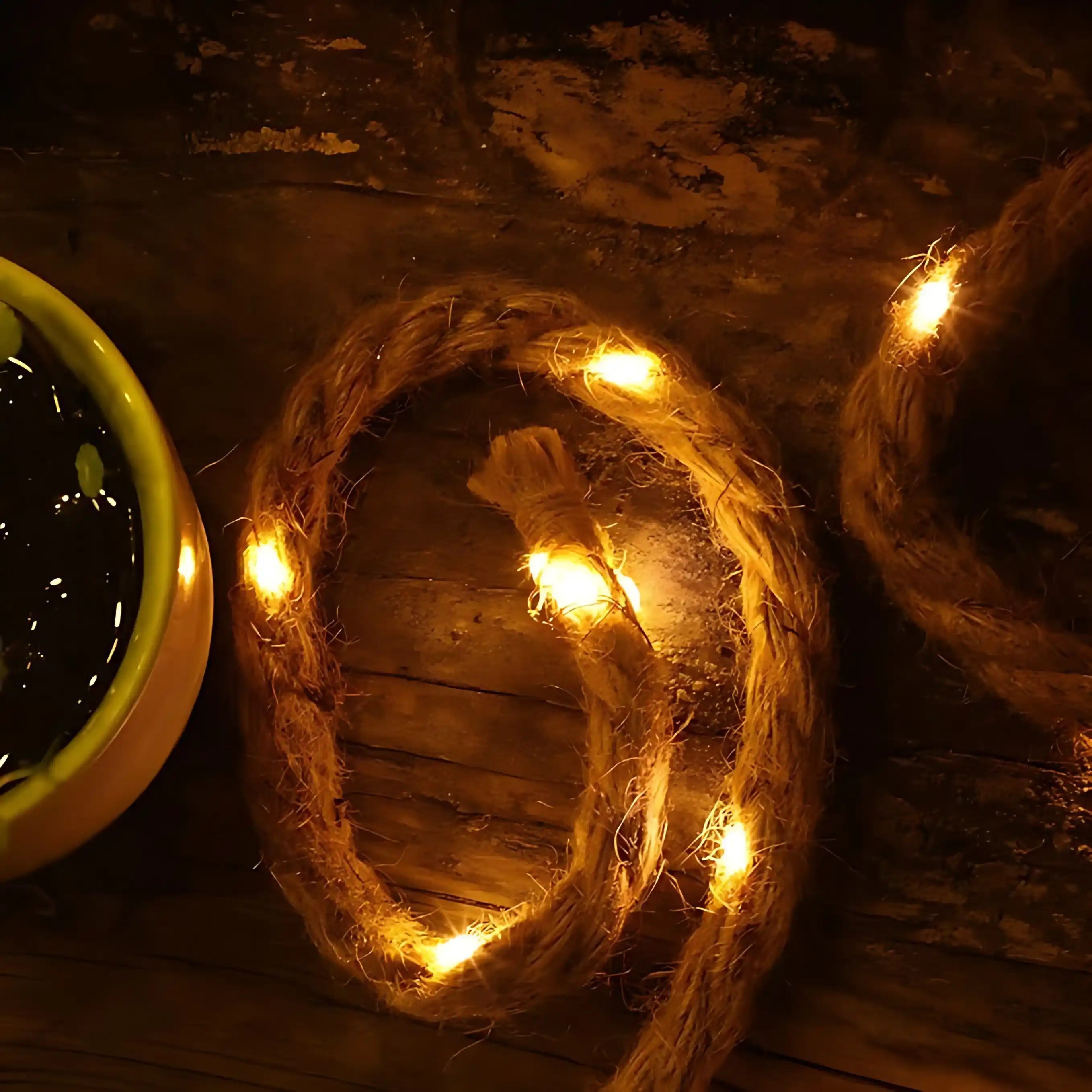 90 LED 8m Juteseil Lichterkette Naturfasern Warmweiß