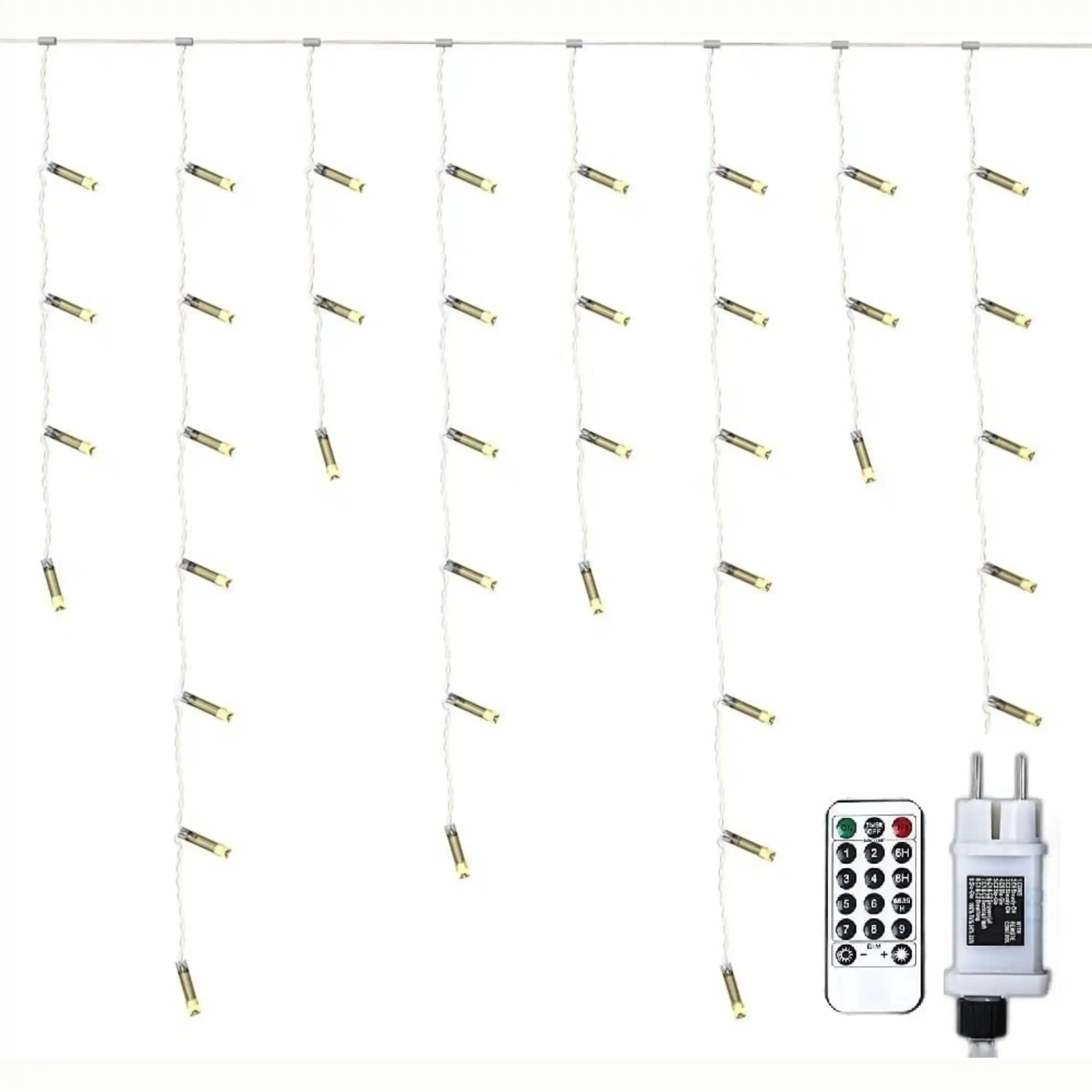 200 LED Eisregen Lichterkette 5m Strombetrieben Warmweiß Blink-Modi Dimmbar