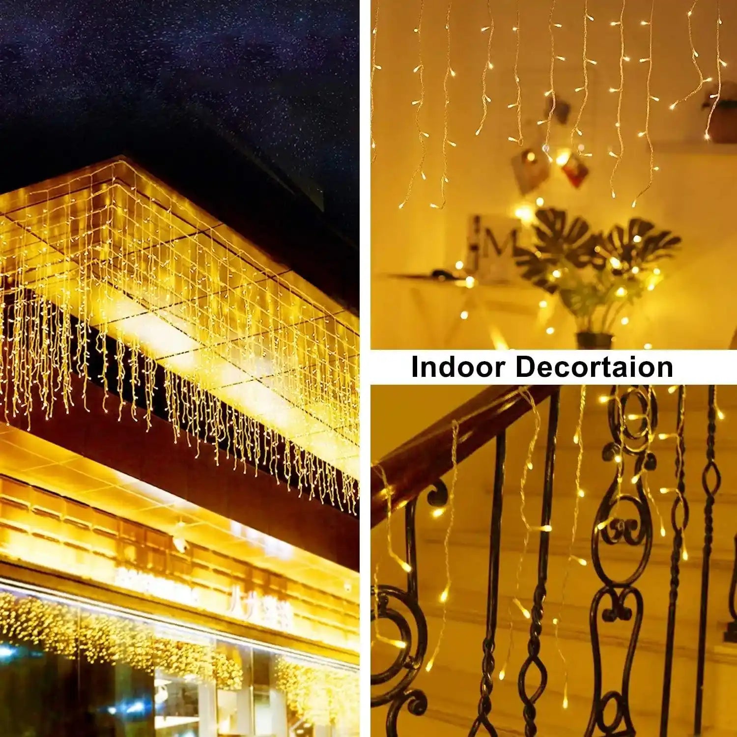 200 LED Eisregen Lichterkette 5m Strombetrieben Warmweiß Blink-Modi Dimmbar