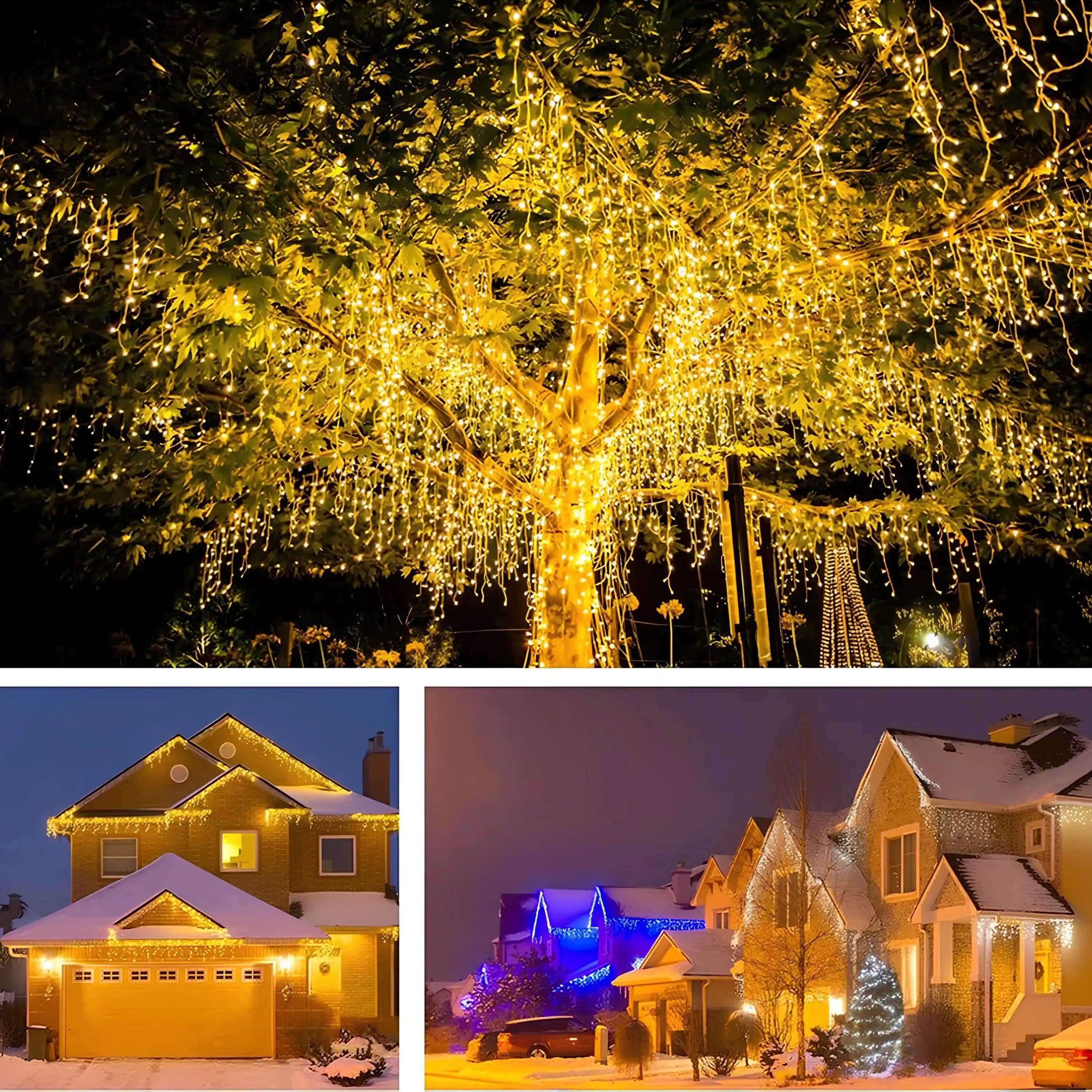 200 LED Eisregen Lichterkette 5m Strombetrieben Warmweiß Blink-Modi Dimmbar