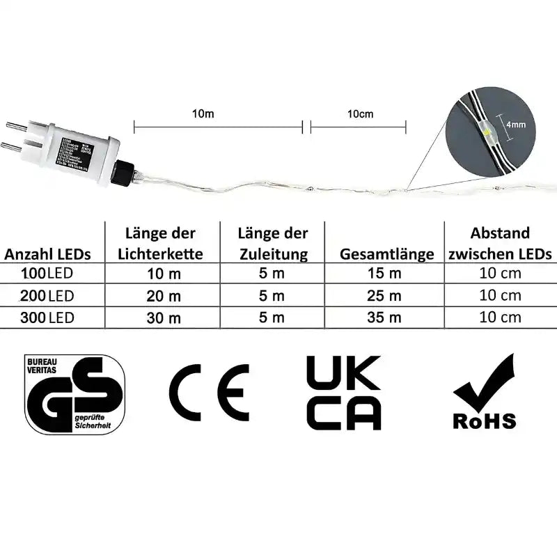 100 LED 8 Modi Warmweiß Silberdraht Lichterkette Strombetrieben Timer Dimmbar Innen Außen