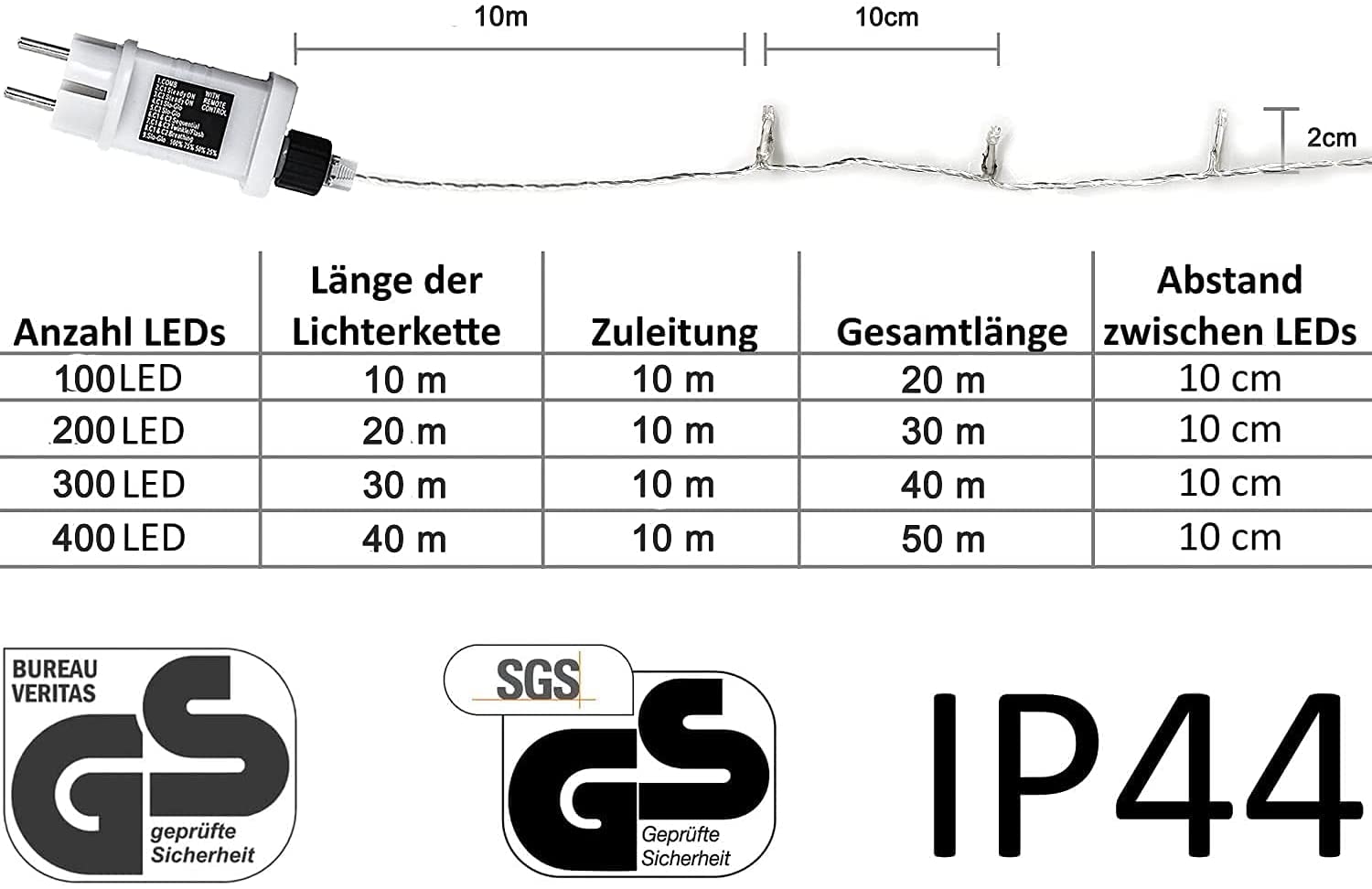 Gresonic Led Lichterkette Strombetrieben mit Stecker Außen und Innen für Garten Hochzeit Weihnachten Party Warmweiß Warm-/Kaltweiß 9modi Dimmbar