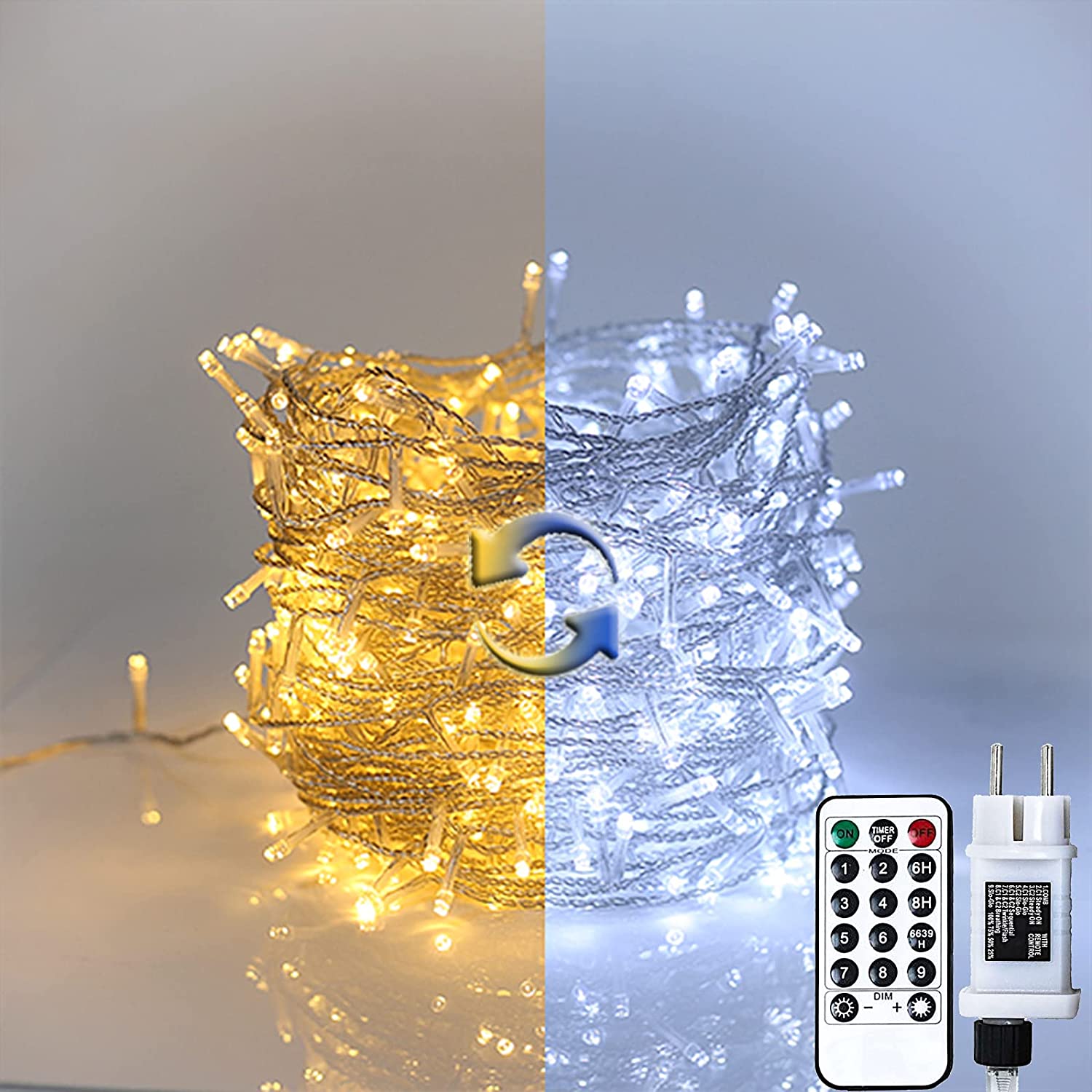 Gresonic Led Lichterkette Strombetrieben mit Stecker Außen und Innen für Garten Hochzeit Weihnachten Party Warmweiß Warm-/Kaltweiß 9modi Dimmbar